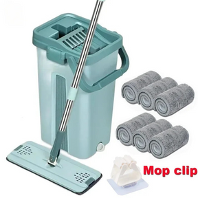 Rodo Mop Flat E Balde Para Limpeza De Piso + Resfis de Brinde